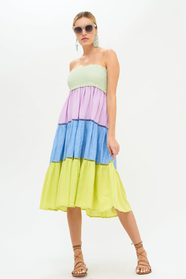 Smocked Skirt Dress Midi- Lima Multi