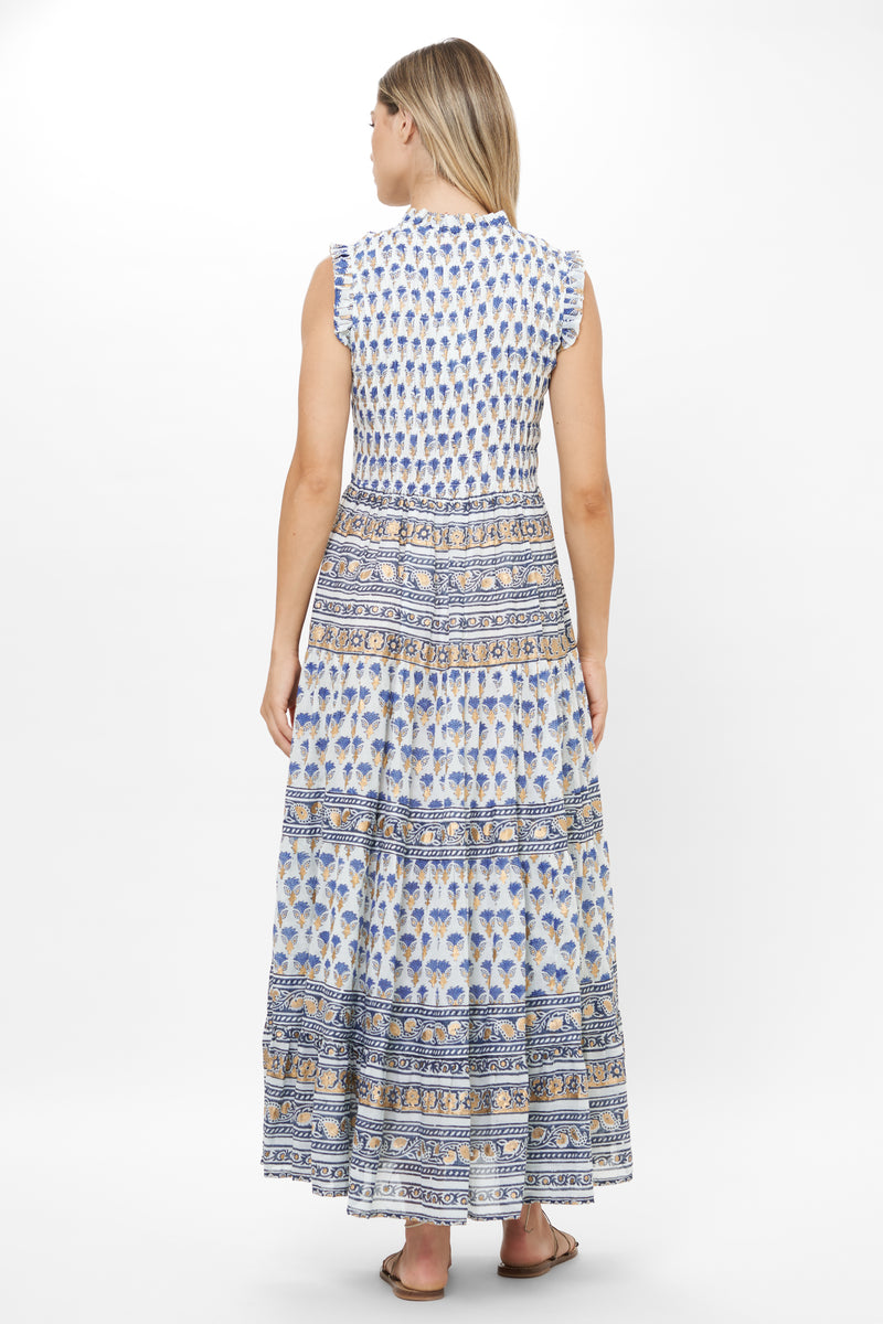 Sleeveless Smocked Maxi- Lotus Navy