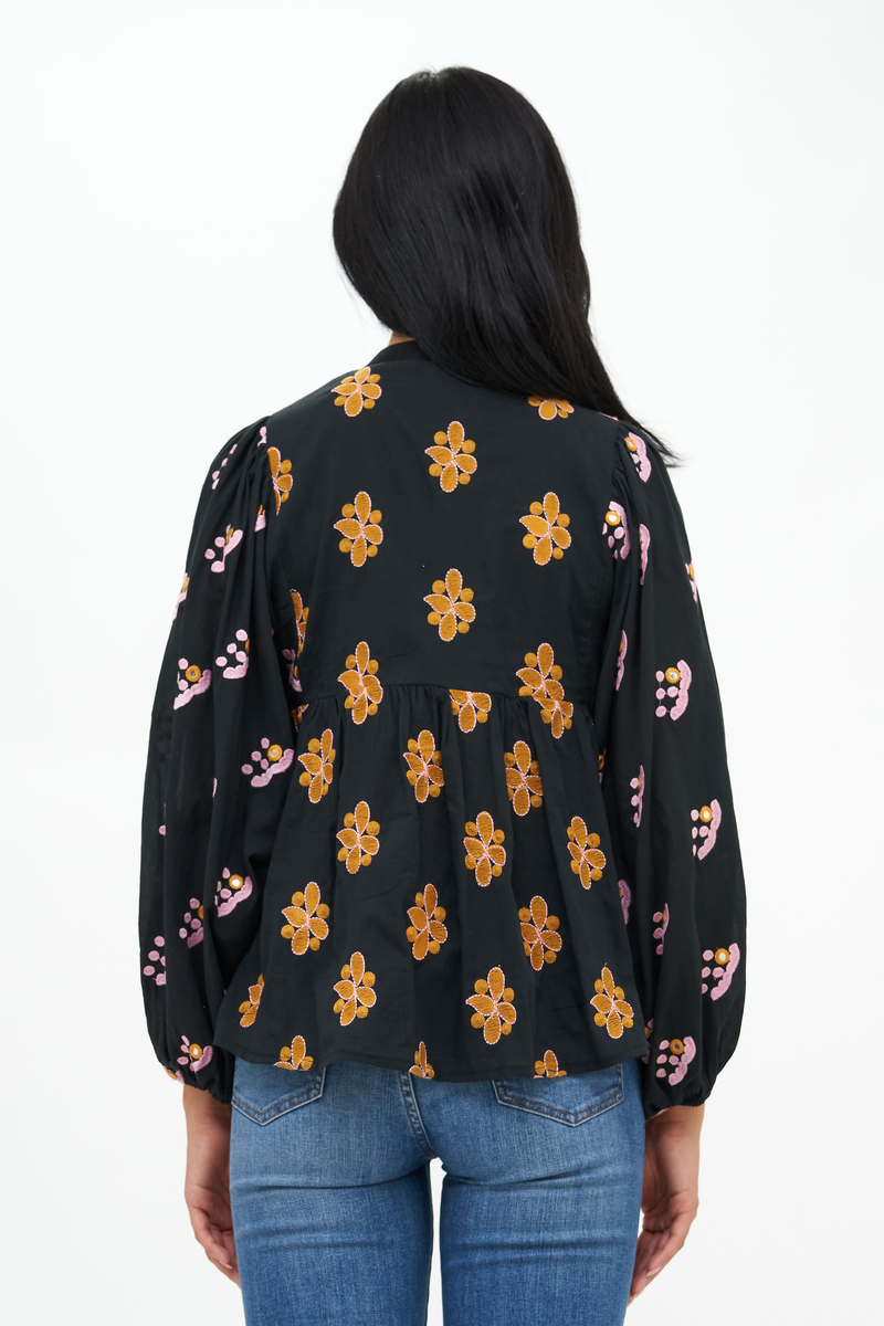 Mandarin Balloon Top- Lucknow Black