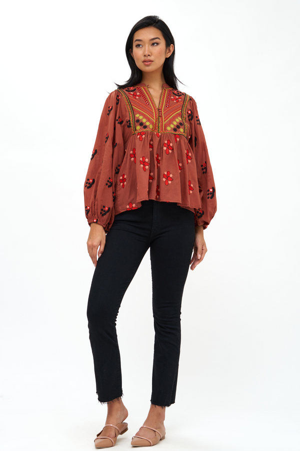 Mandarin Balloon Top- Lucknow Mocha