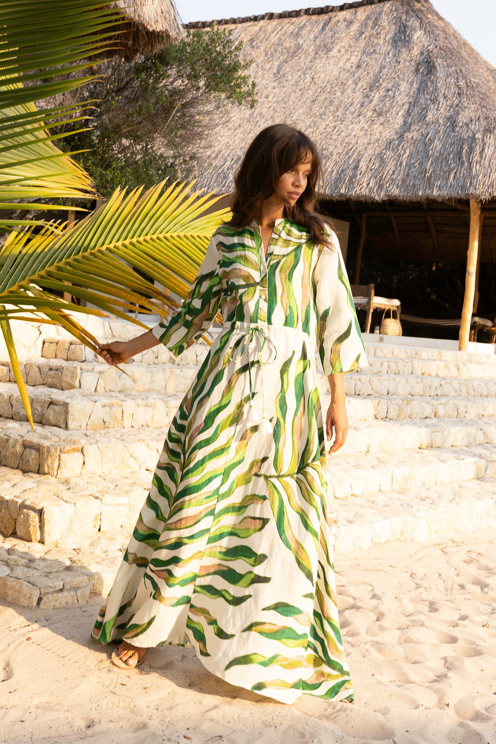 Cinched Shirt Dress Maxi Maldive Green OLIPHANTDESIGN