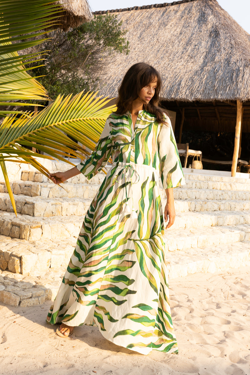 Cinched Shirt Dress Maxi- Maldive Green
