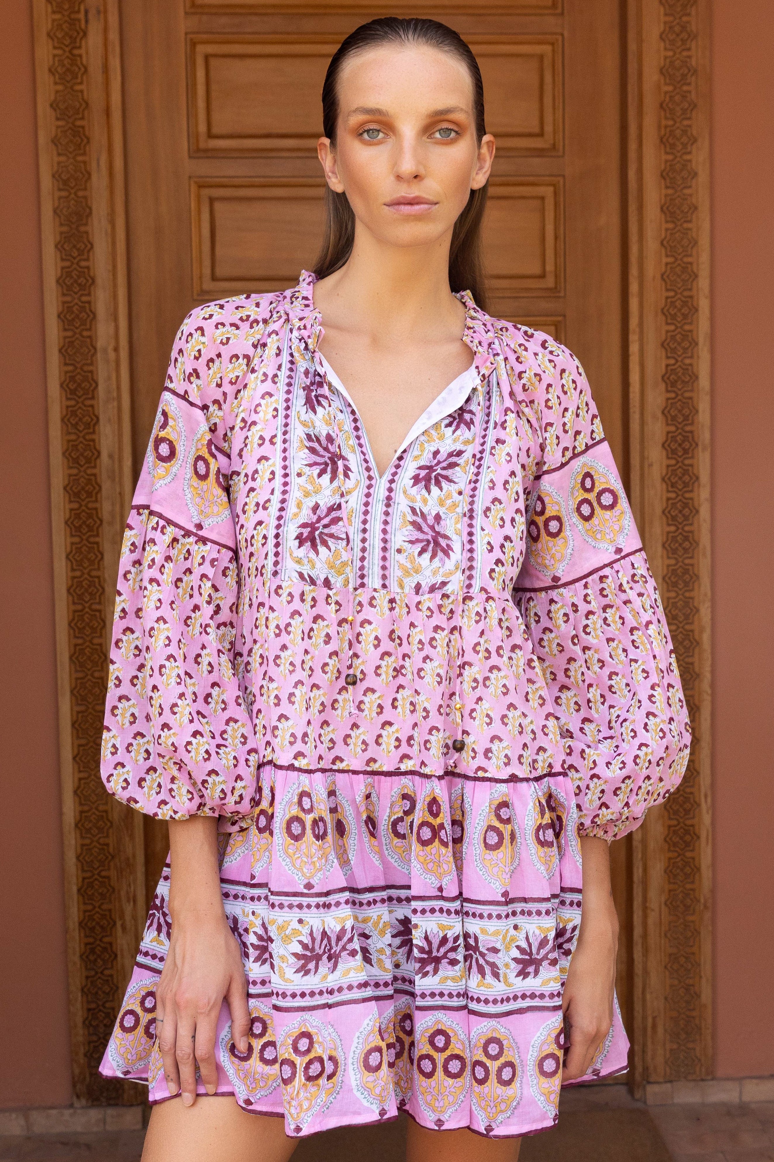 Balloon Sleeve Short- Riad Rhubarb