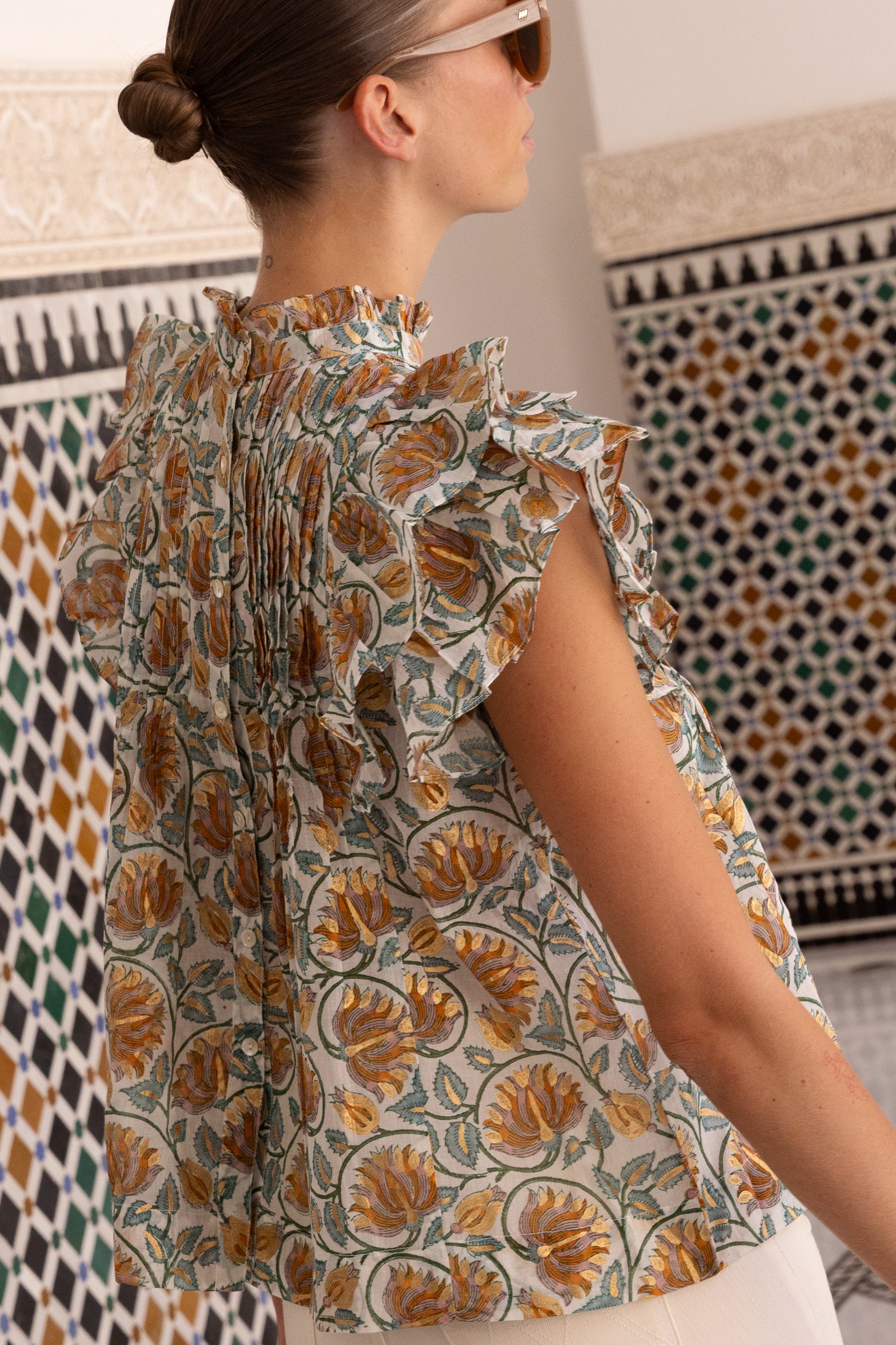 Pintuck Ruffle Top- Montenegro Green