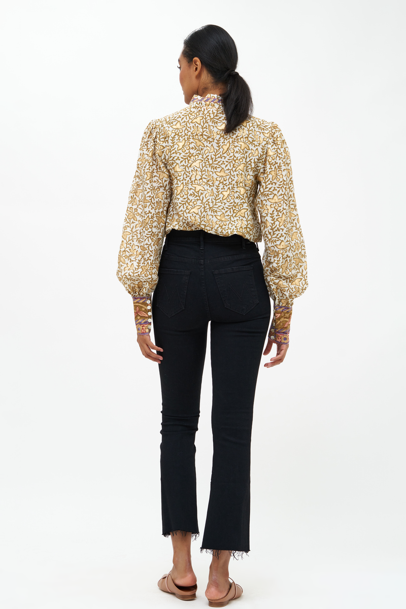 High Neck Button Blouse- Marchesa Olive