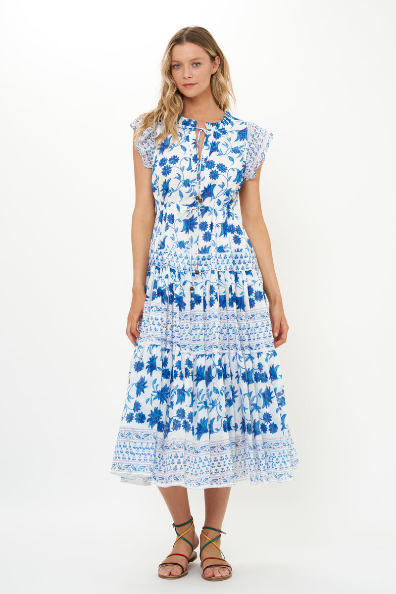 Cinched Flirty Midi- Marion Blue