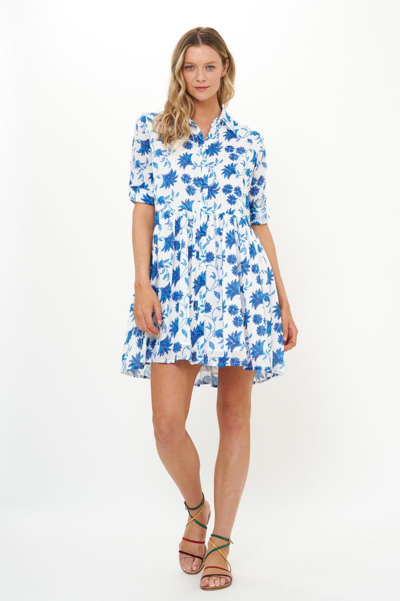 Long Sleeve Shirt Dress Mini- Marion Blue