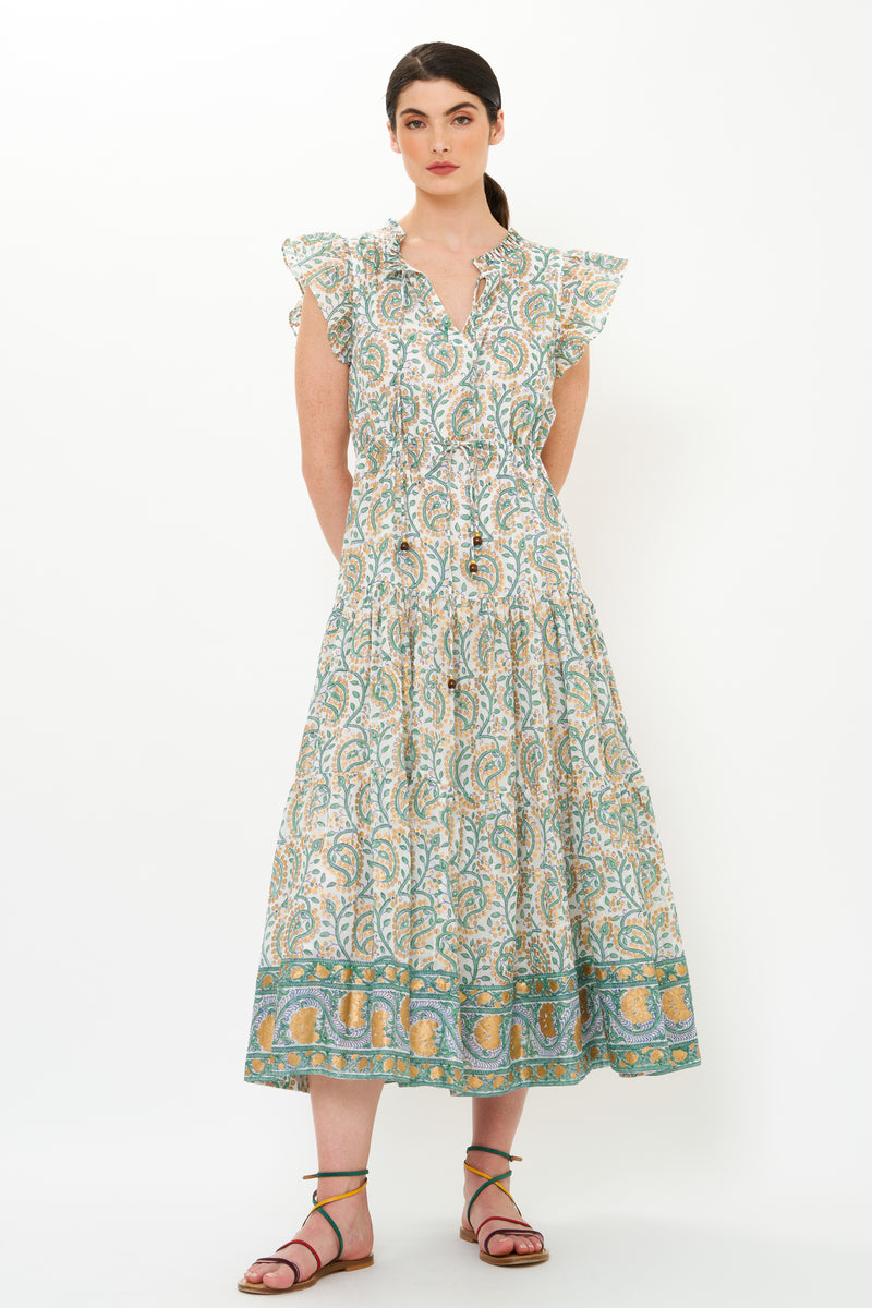 Cinched Flirty Midi- Marseille Green