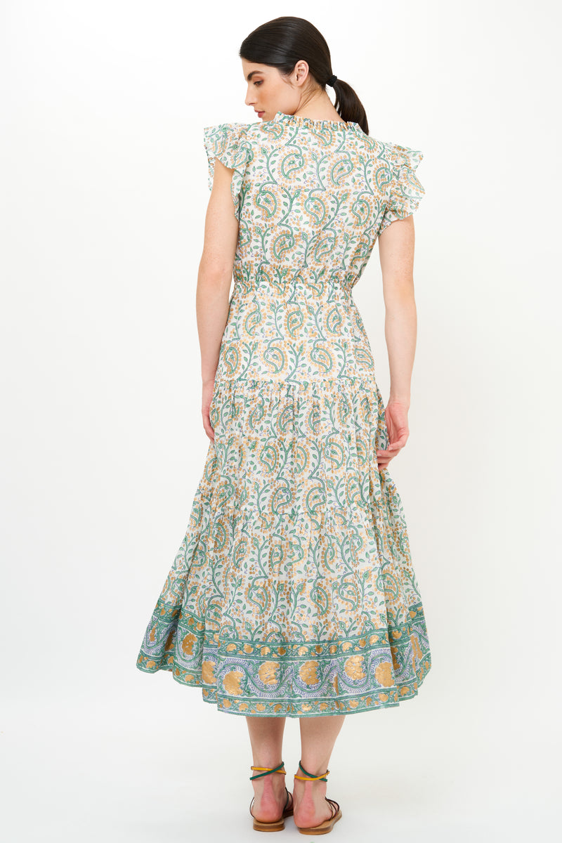 Cinched Flirty Midi- Marseille Green