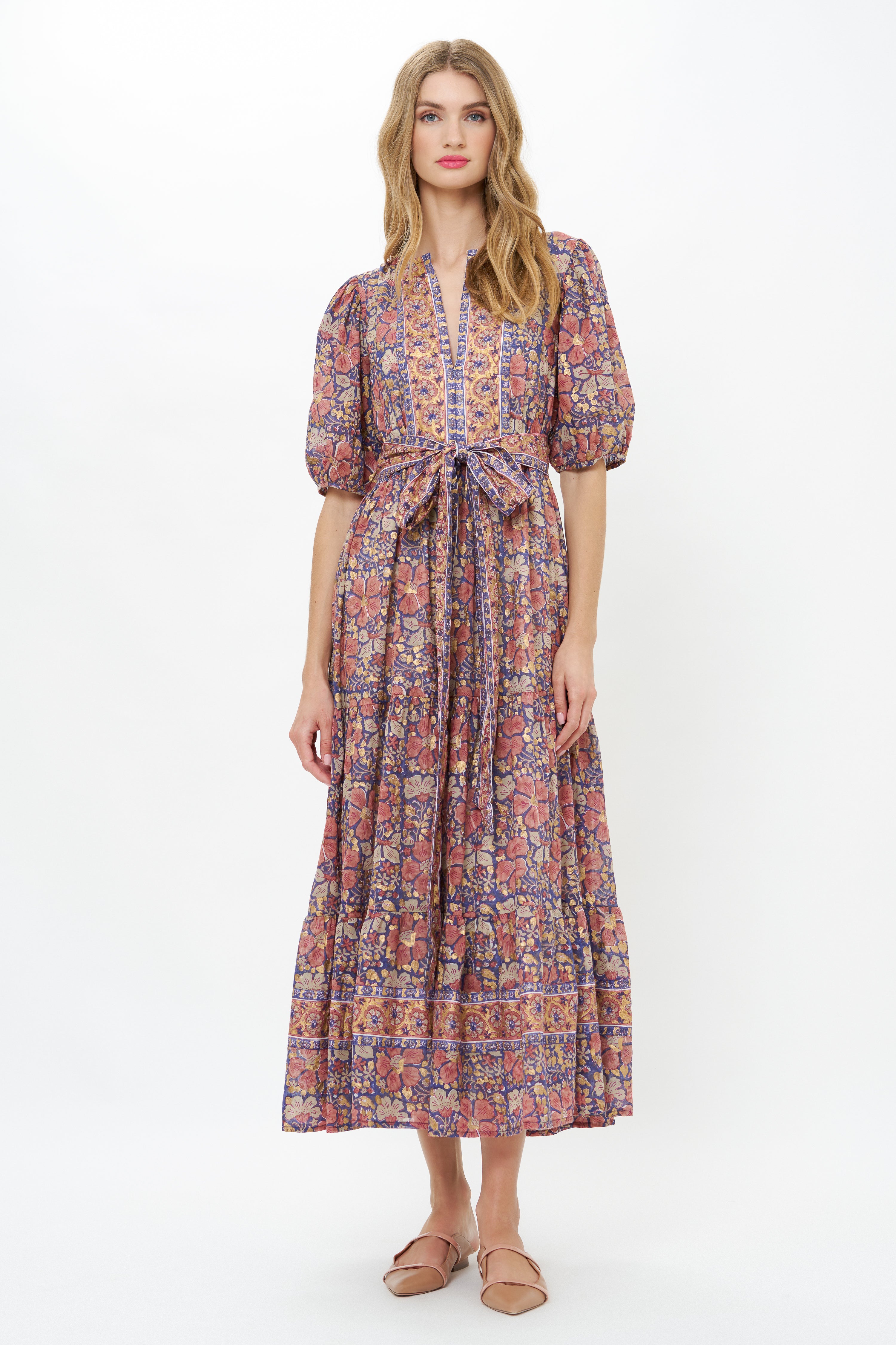 Puff Sleeve Maxi- Matera Navy