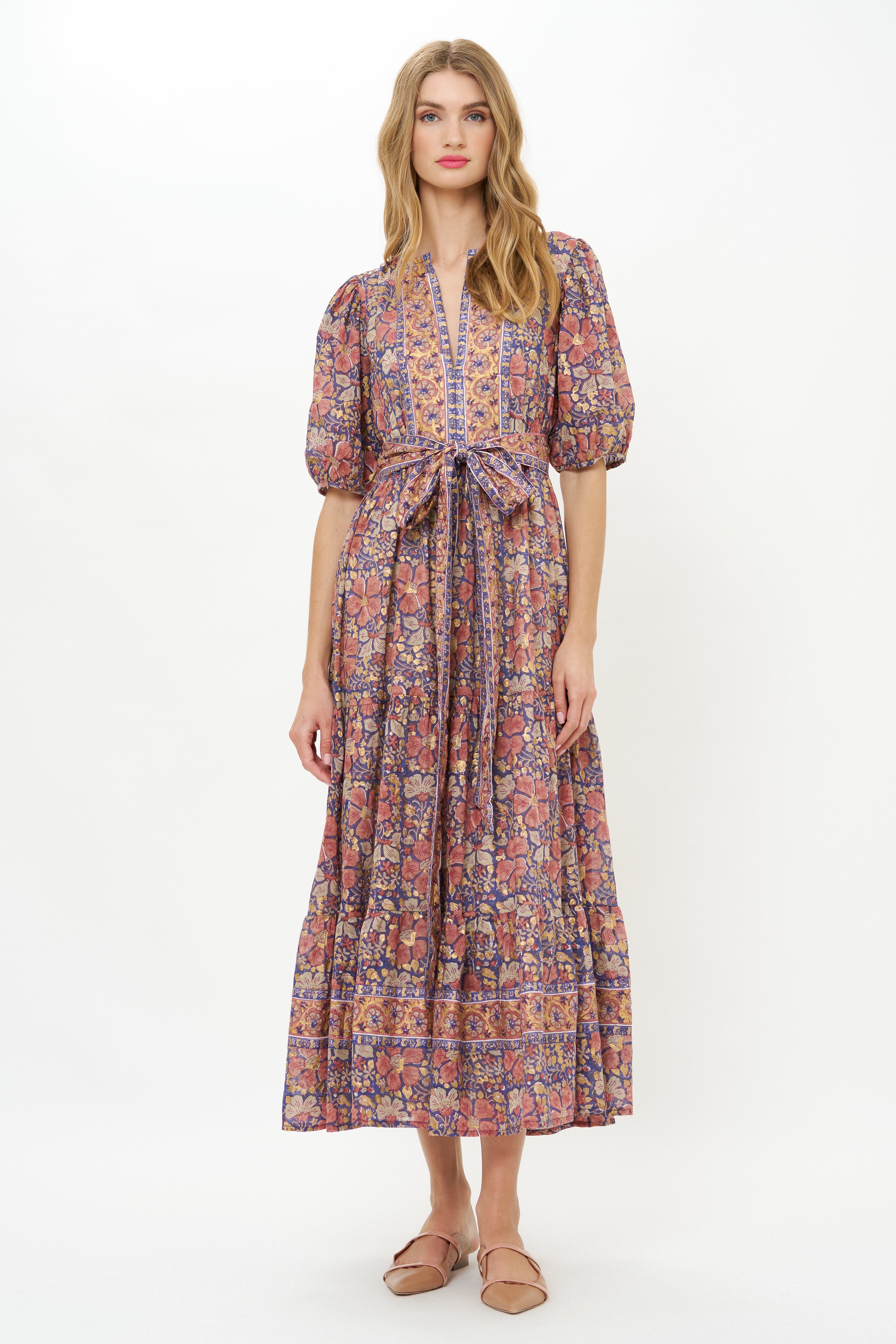 Puff Sleeve Maxi- Matera Navy