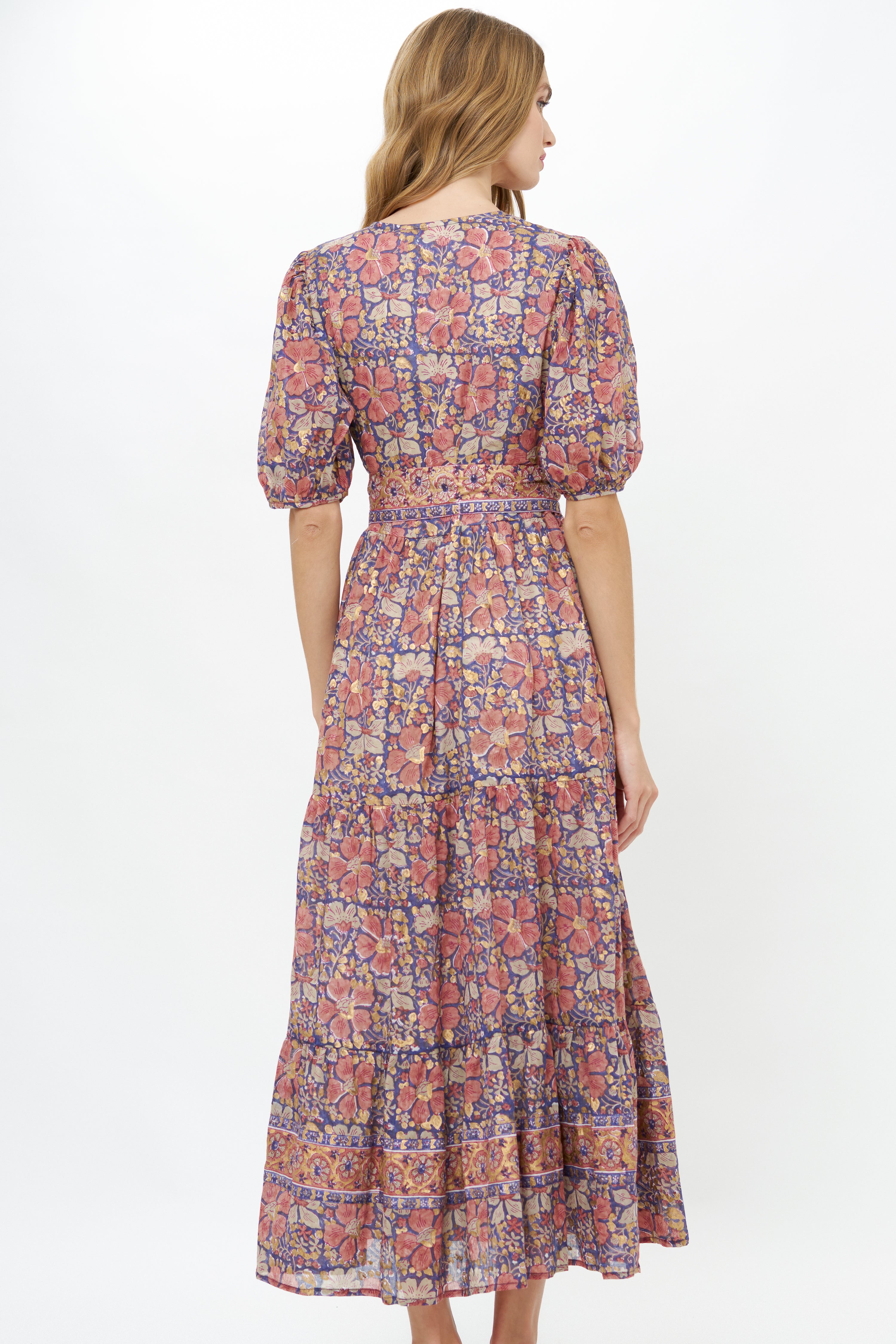 Puff Sleeve Maxi- Matera Navy