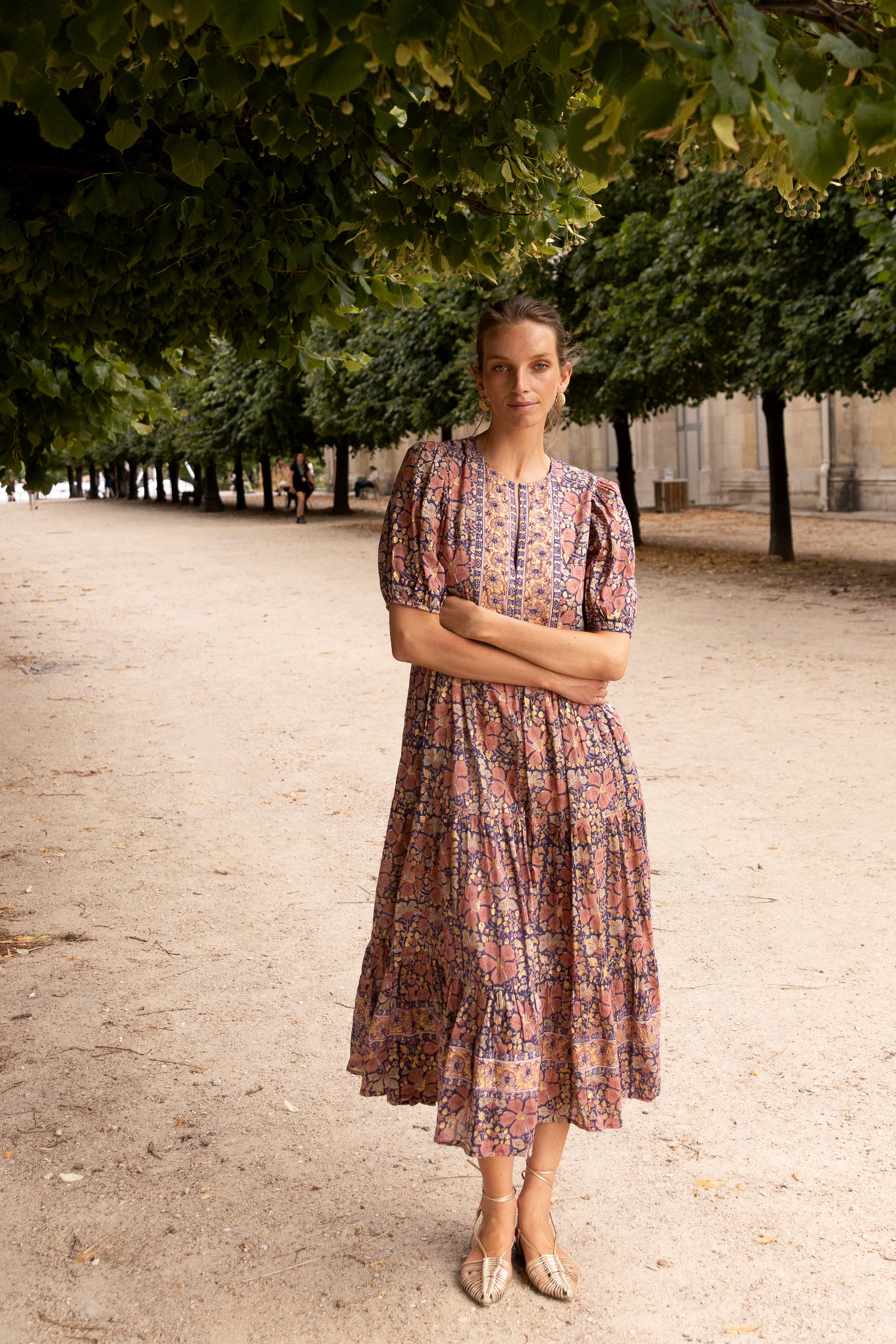 Puff Sleeve Maxi- Matera Navy