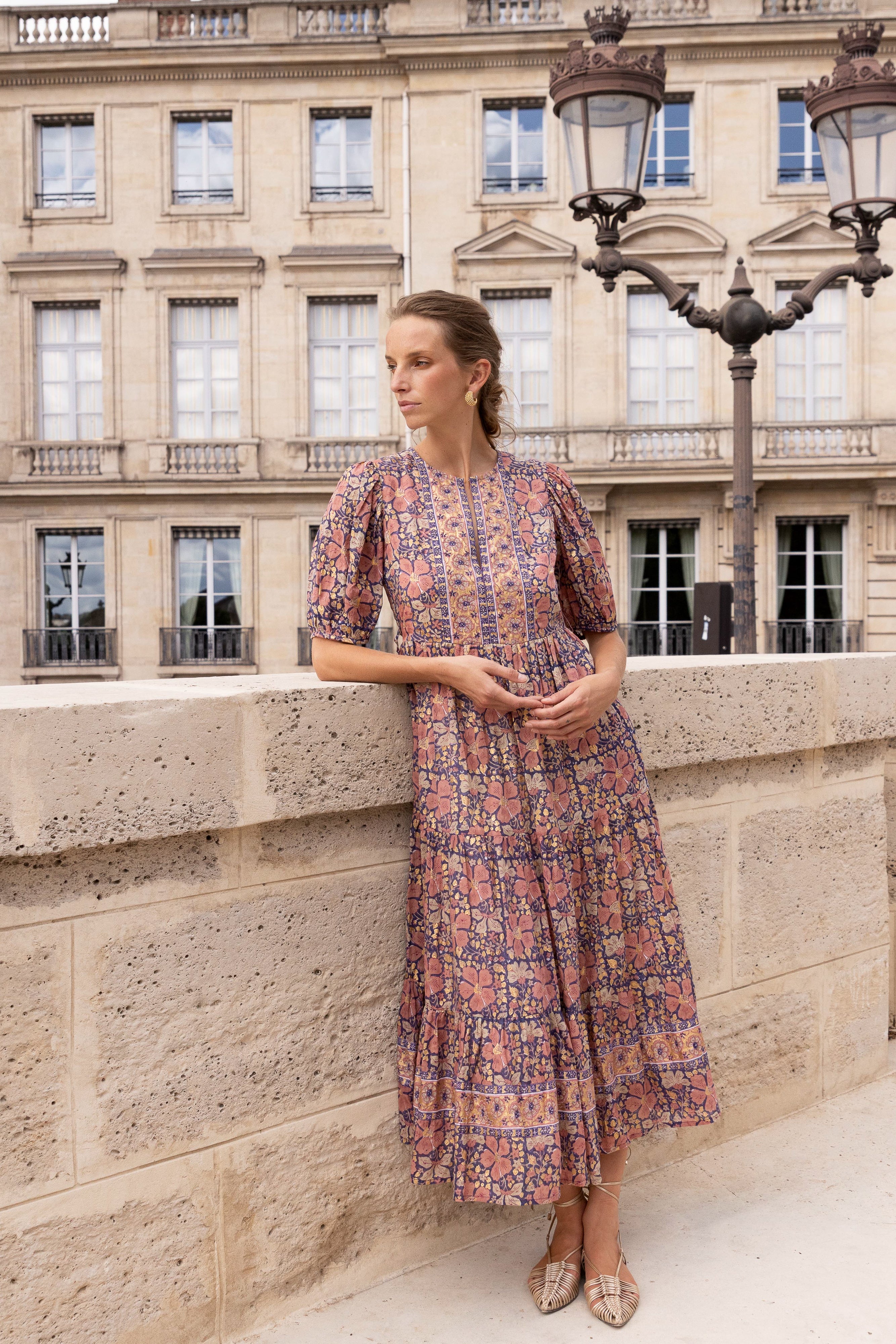 Puff Sleeve Maxi- Matera Navy