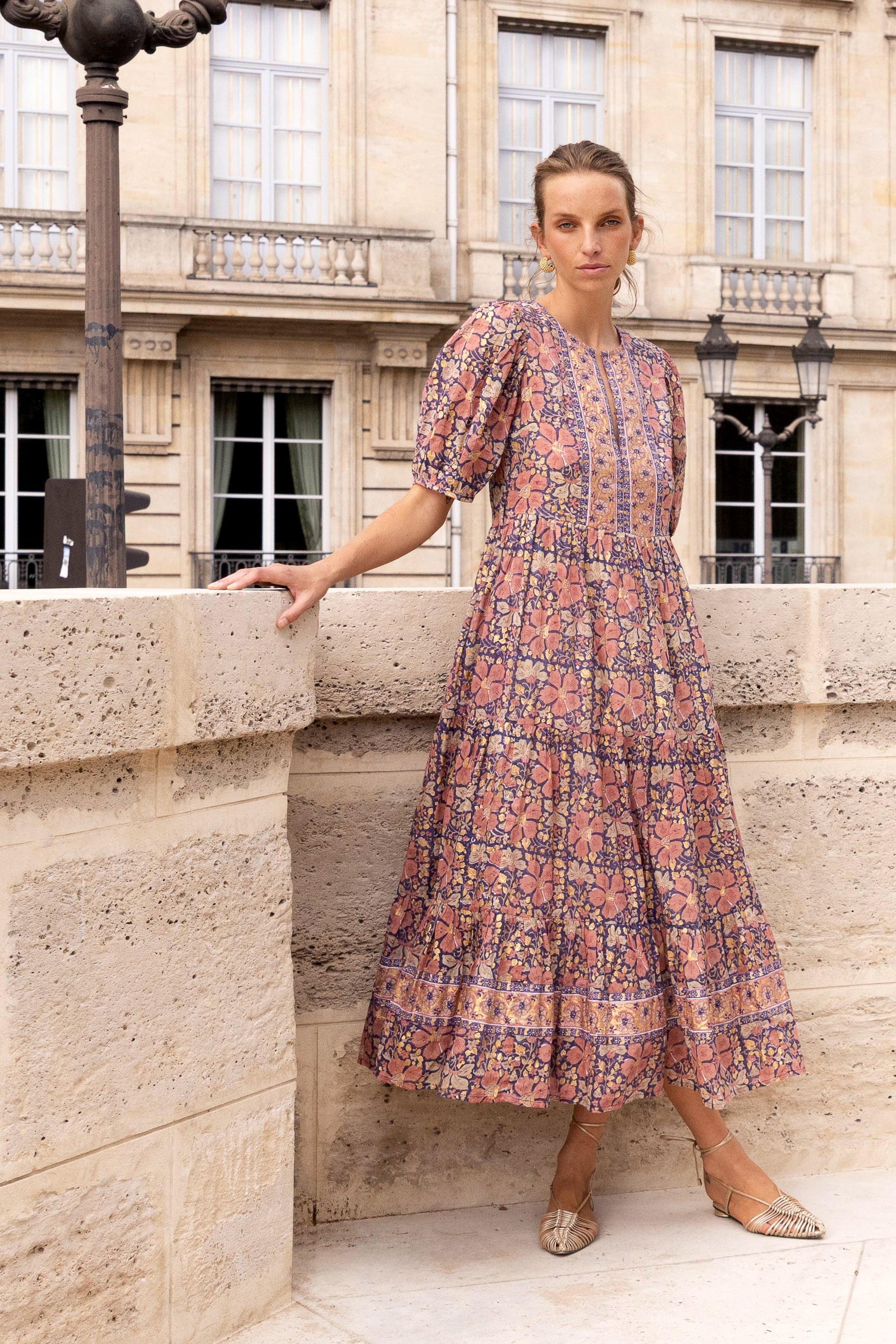 Puff Sleeve Maxi- Matera Navy