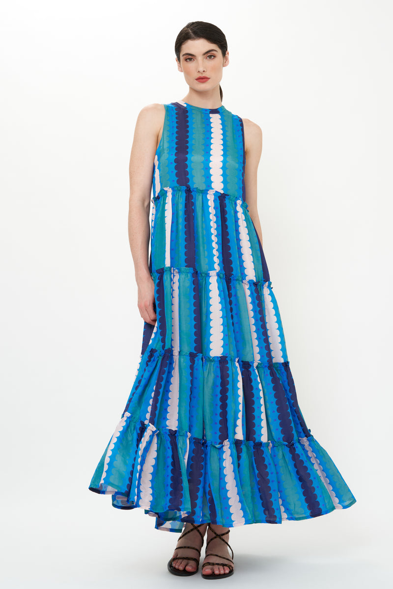 Ruffle Tiered Maxi- Meko Blue