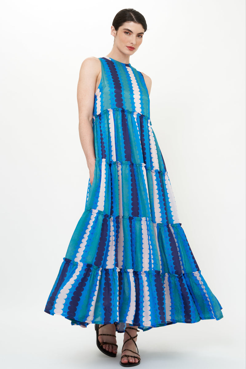 Ruffle Tiered Maxi- Meko Blue