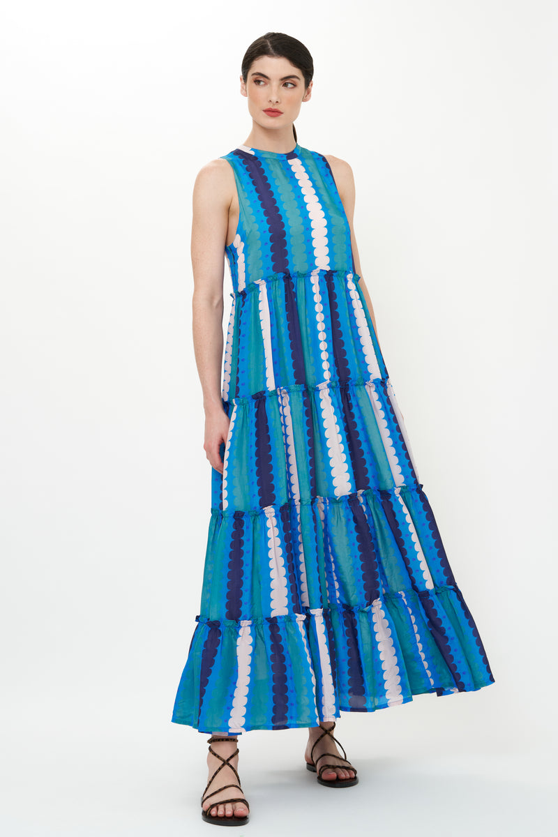 Ruffle Tiered Maxi- Meko Blue