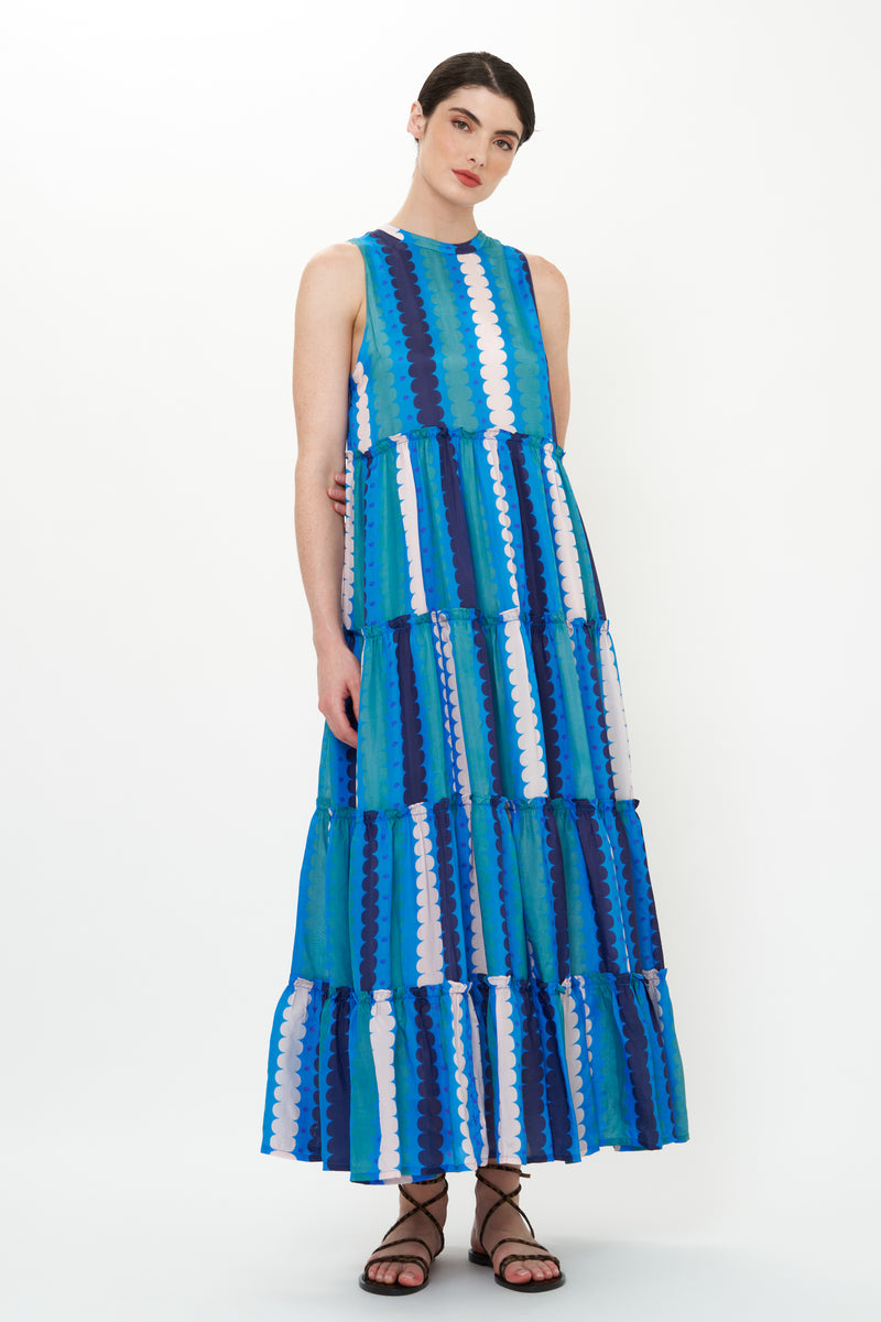 Ruffle Tiered Maxi- Meko Blue