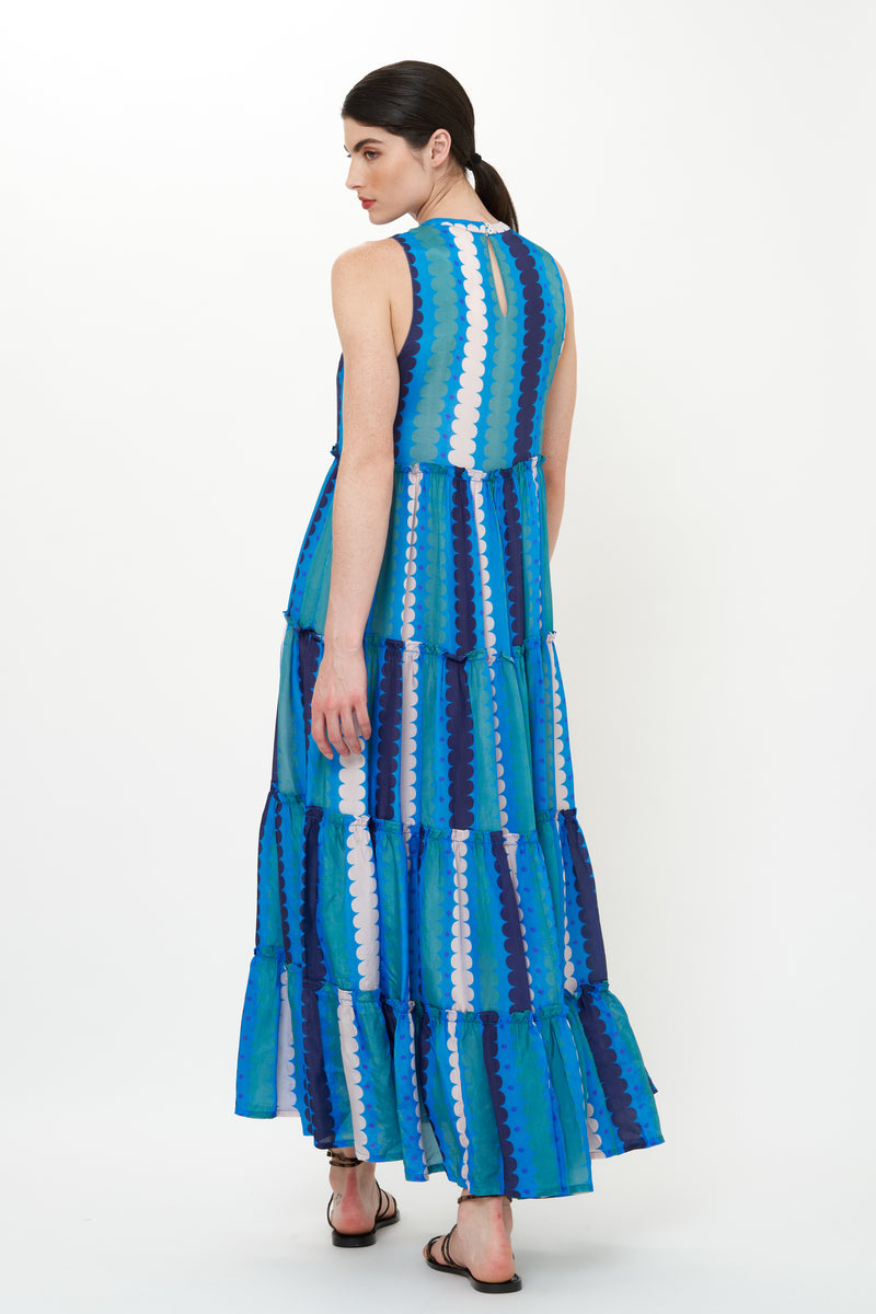 Ruffle Tiered Maxi- Meko Blue