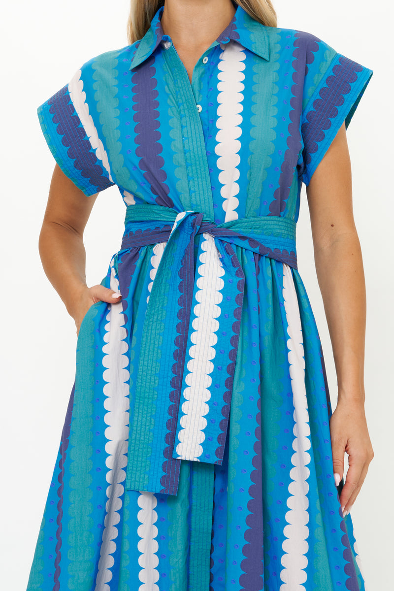 Belted Shirt Dress- Meko Blue