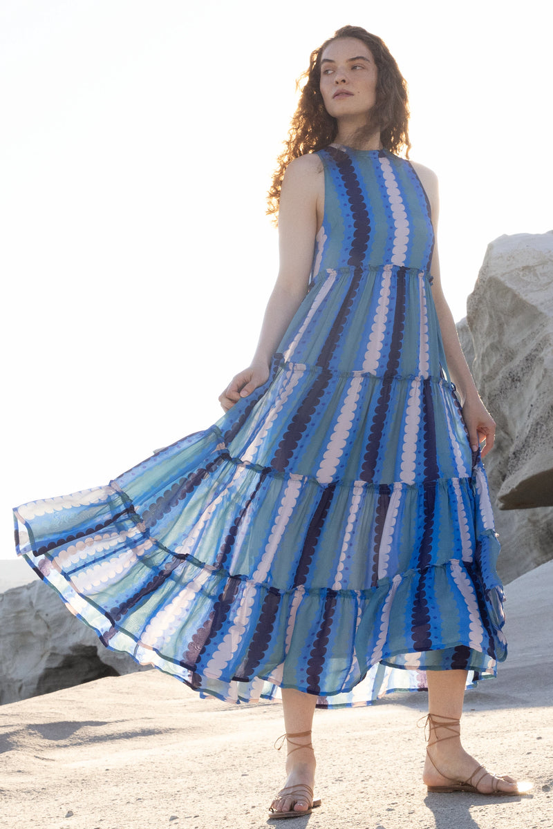 Ruffle Tiered Maxi- Meko Blue