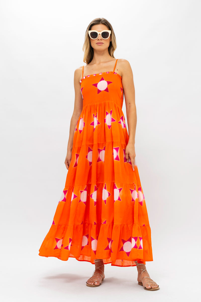 Smocked Back Maxi- Mela Orange