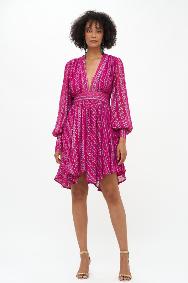 V-Neck Mini Dress- Melrose Magenta