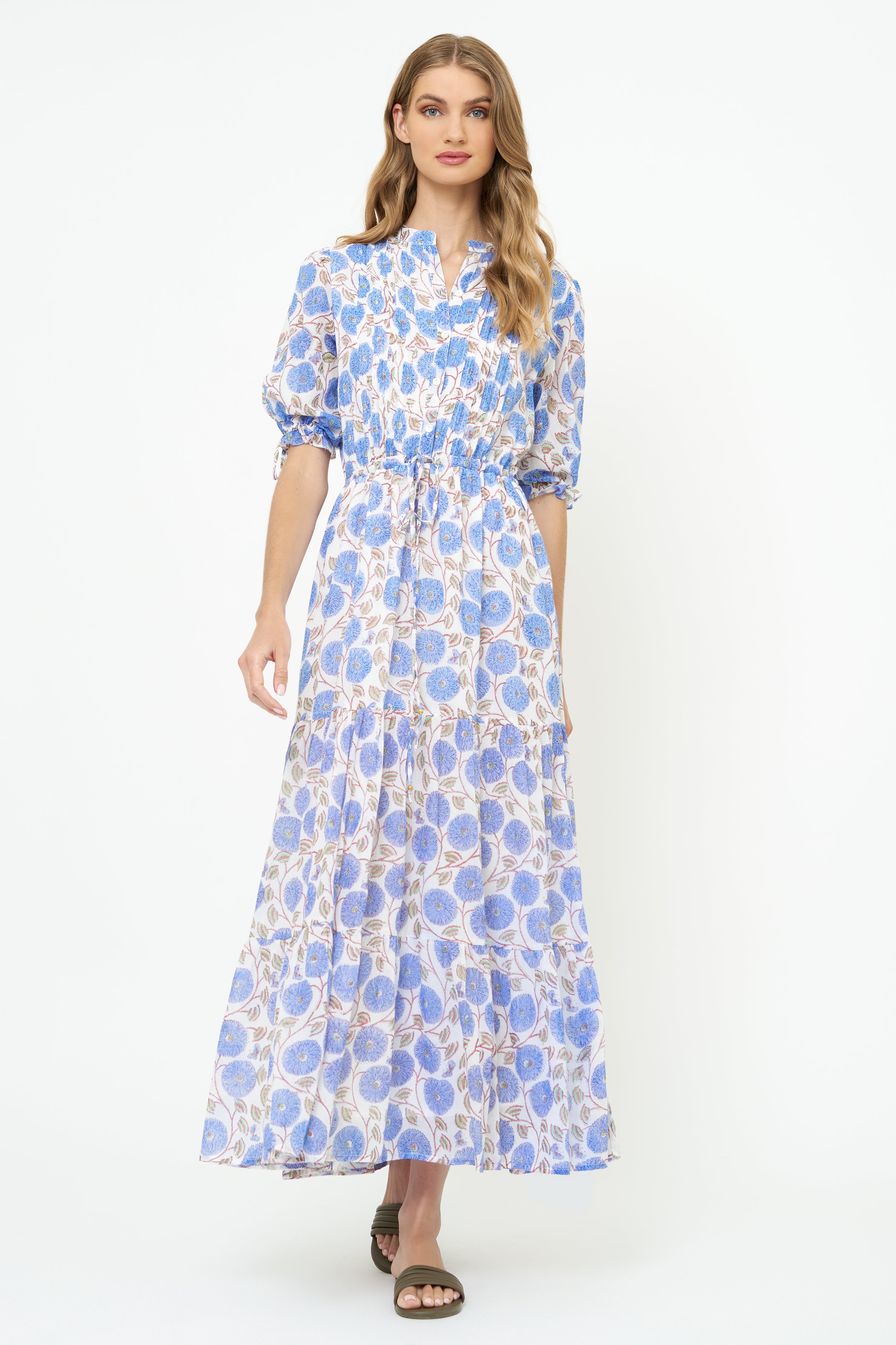 Cinched Pintuck Maxi- Monarch Blue