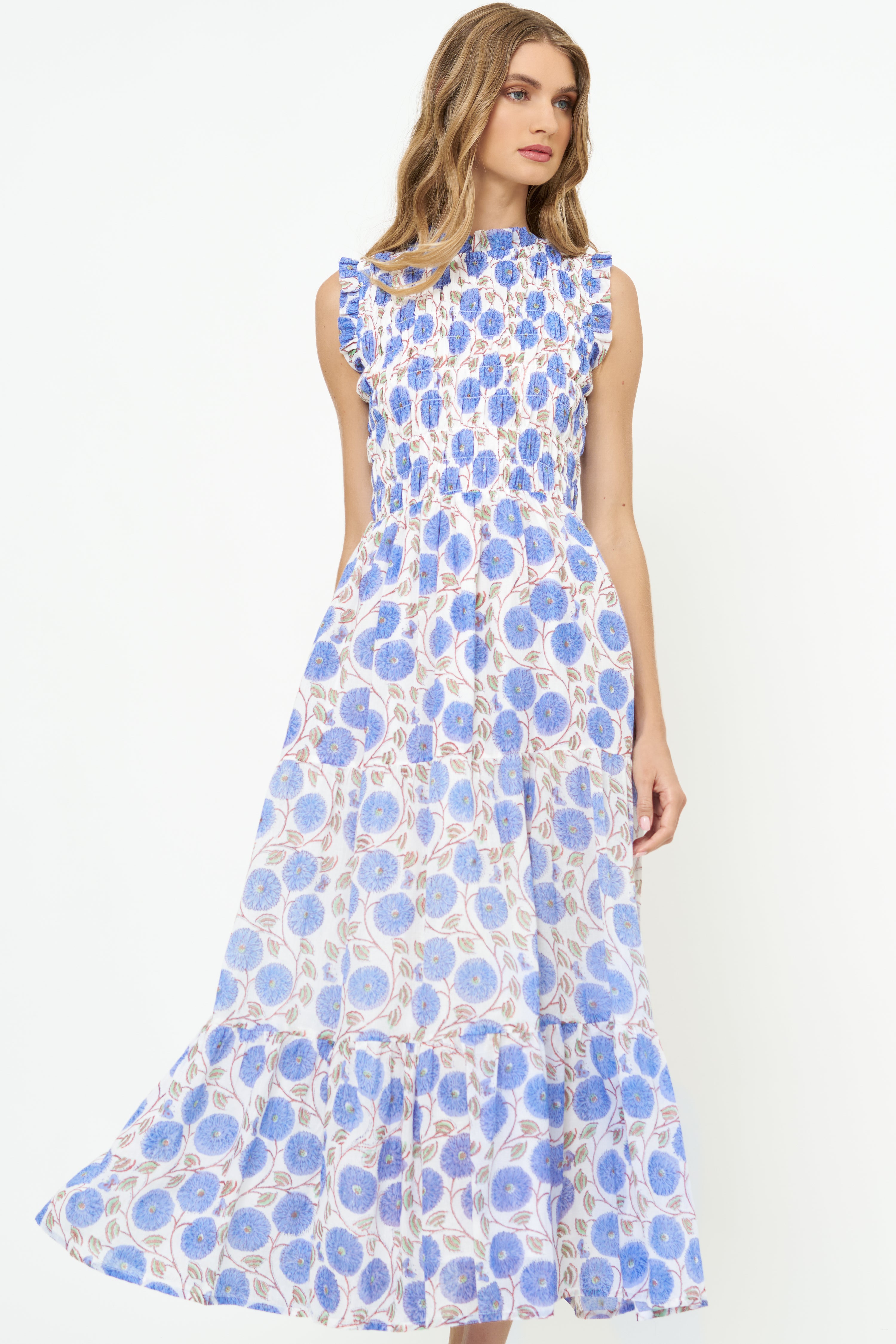 Sleeveless Smocked Maxi- Monarch Blue