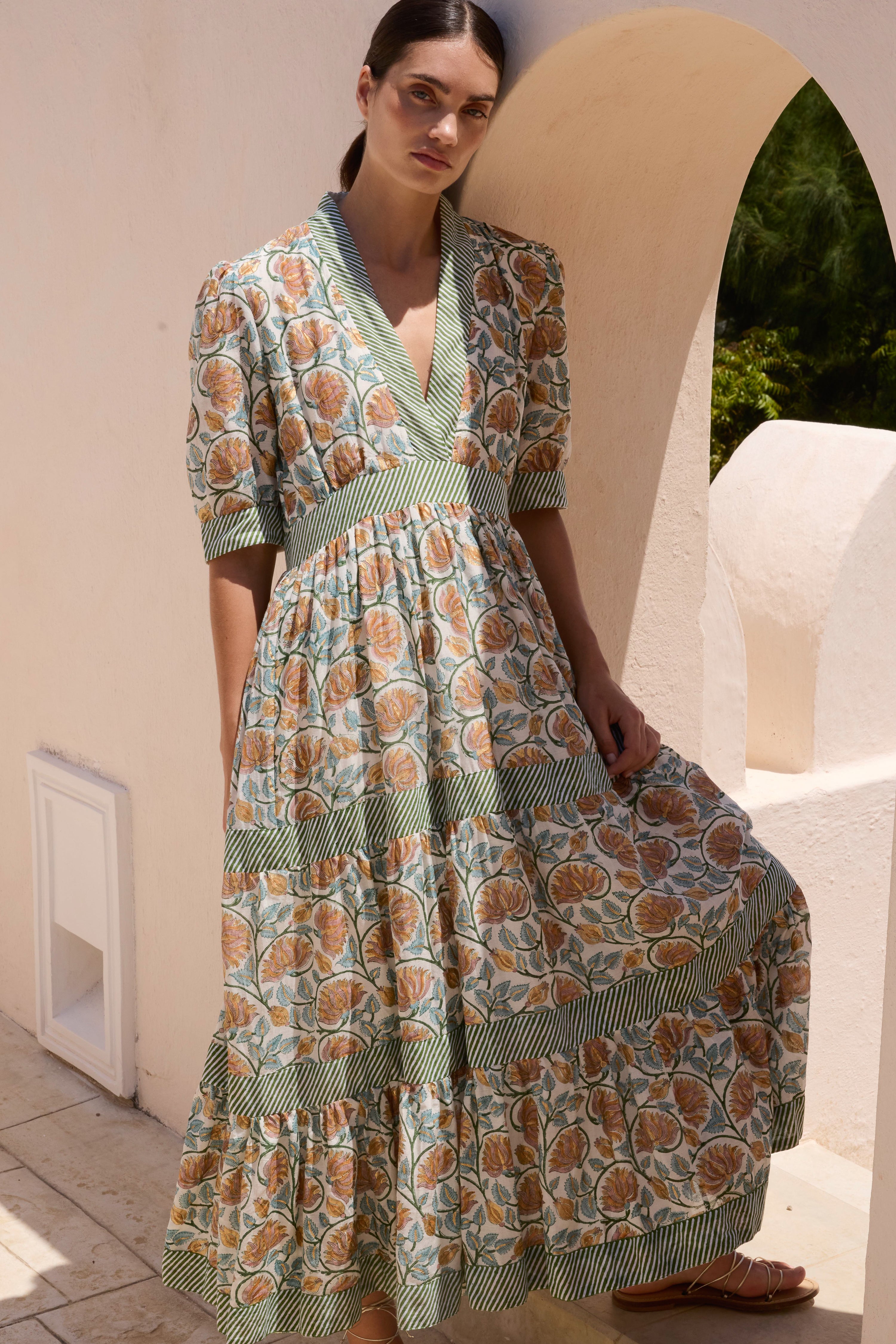 V-Neck Cuffed Maxi- Montenegro Green