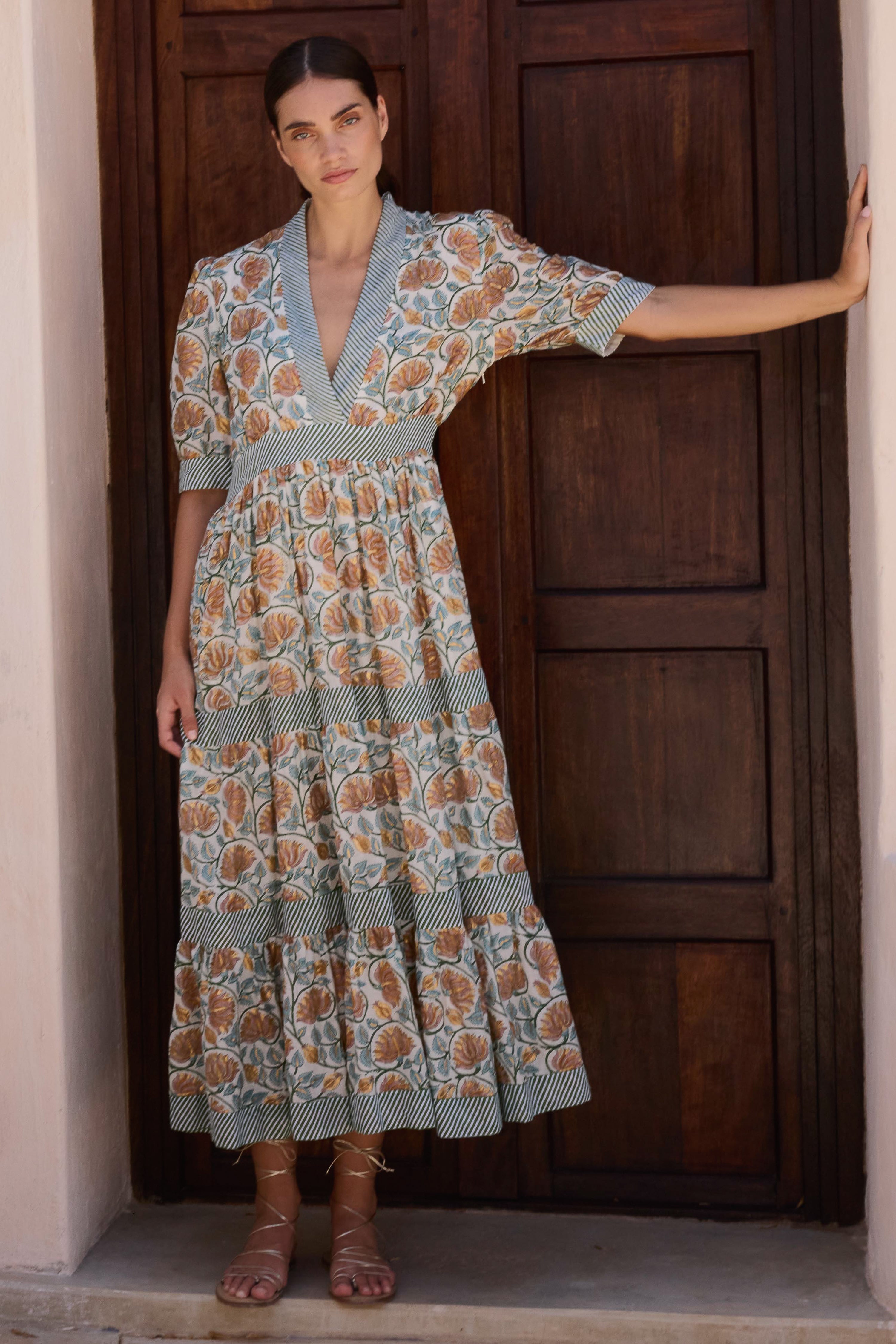 V-Neck Cuffed Maxi- Montenegro Green