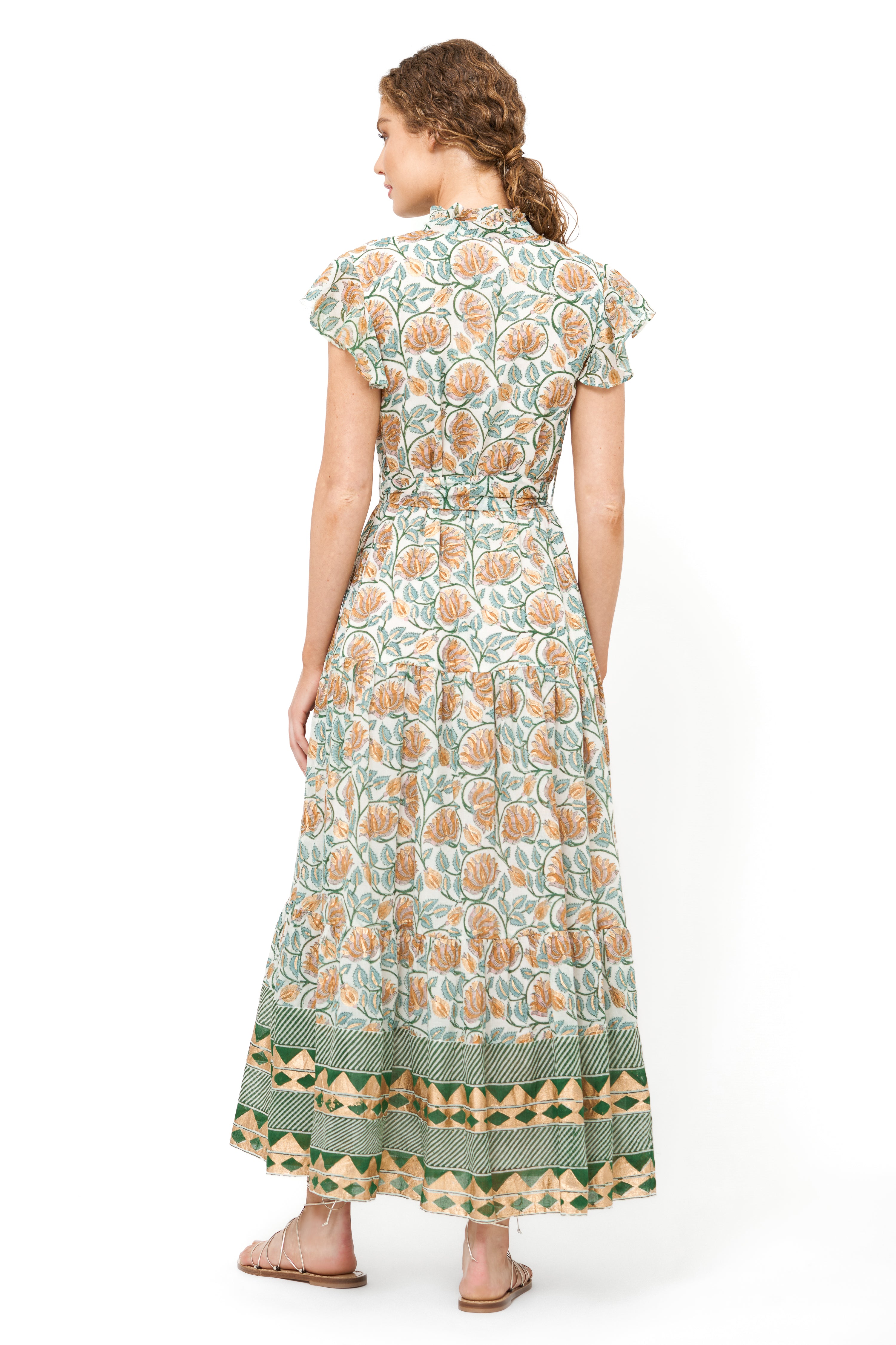 Ruffle Collar Button Maxi- Montenegro Green