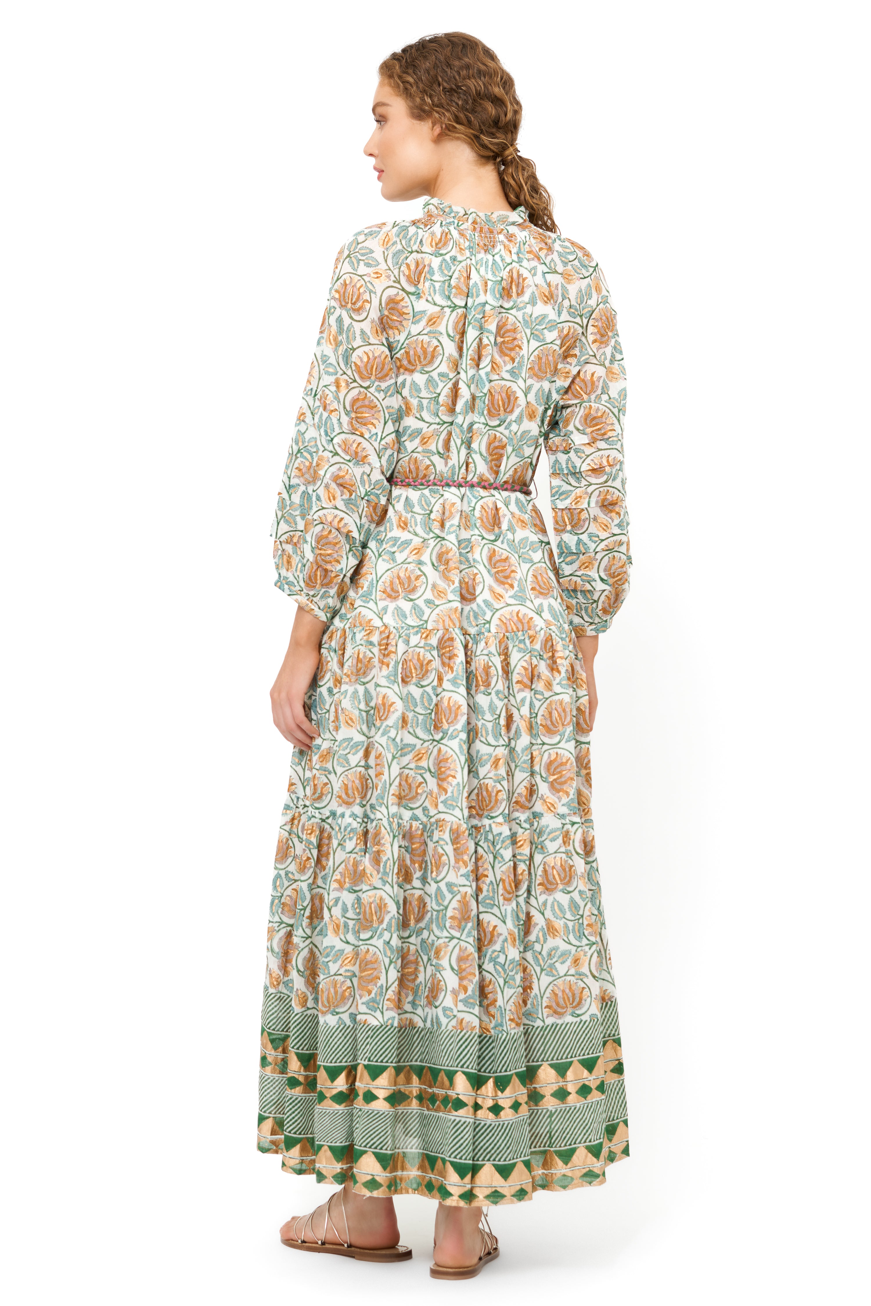 Cuff Sleeve Tie Waist Maxi- Montenegro Green