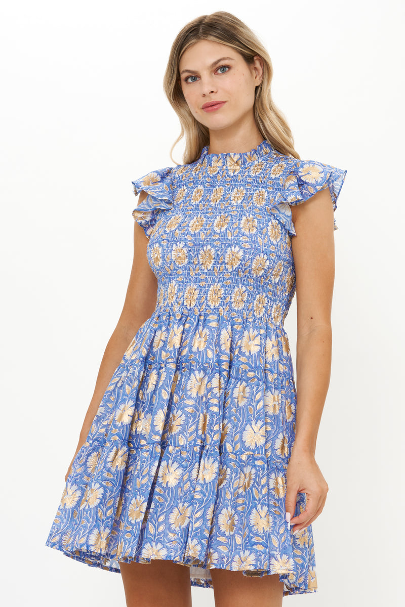 Smocked Flirty Short- Mughal Blue