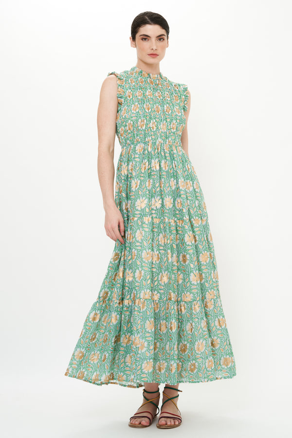 Sleeveless Smocked Maxi- Mughal Green