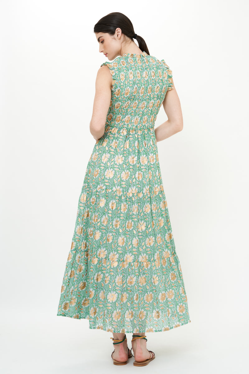 Sleeveless Smocked Maxi- Mughal Green