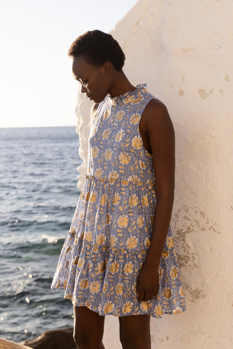 Ruffle Tiered Short- Mughal Blue