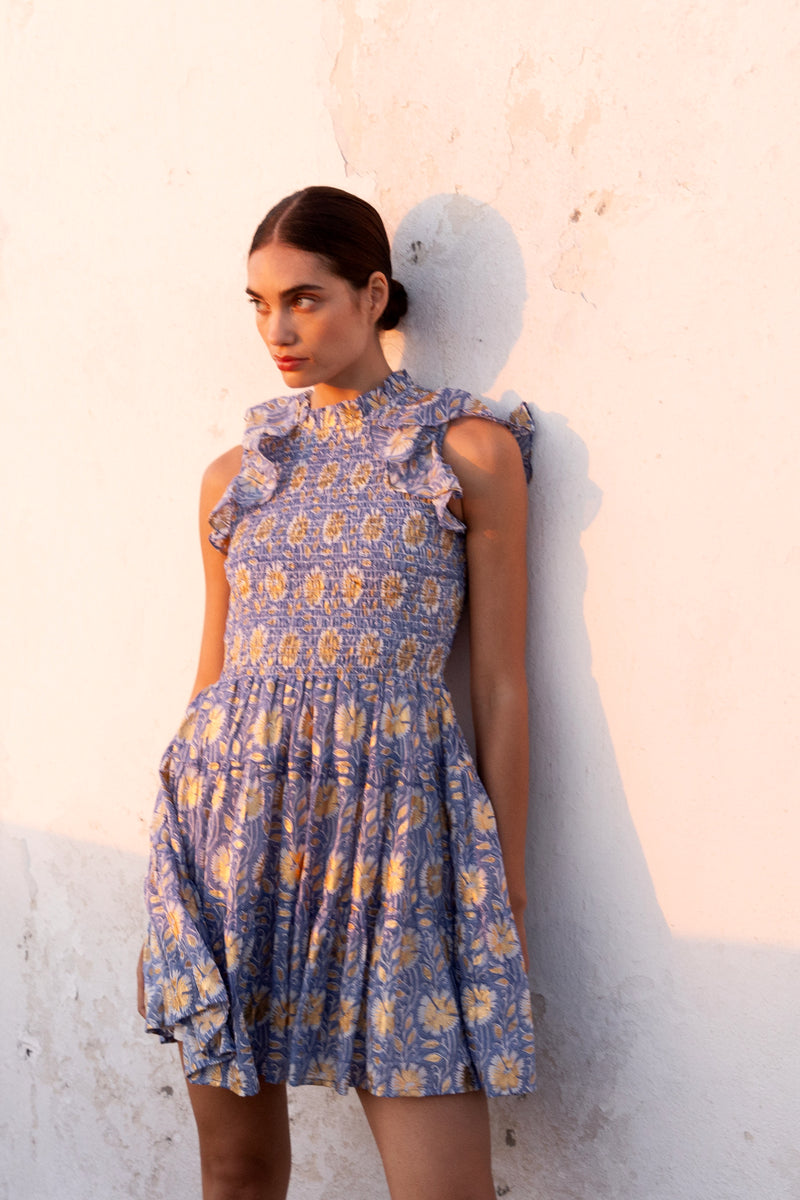 Smocked Flirty Short- Mughal Blue