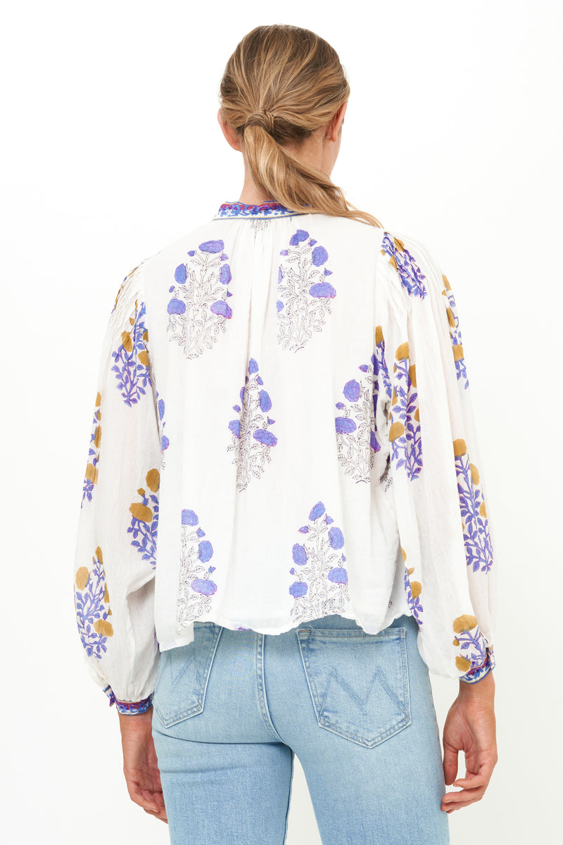 Mandarin Pintuck Blouse- Napa Blue