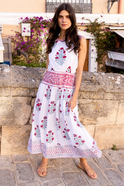 Sleeveless Piped Maxi- Napa Red