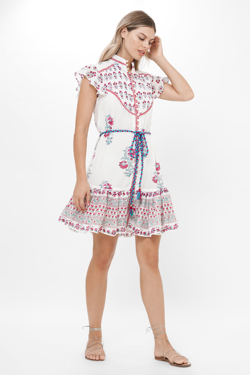 Flirty High Neck Button Mini- Napa Red
