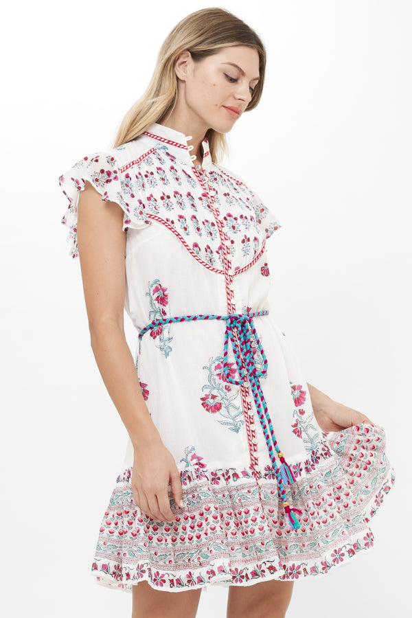 Flirty High Neck Button Mini- Napa Red