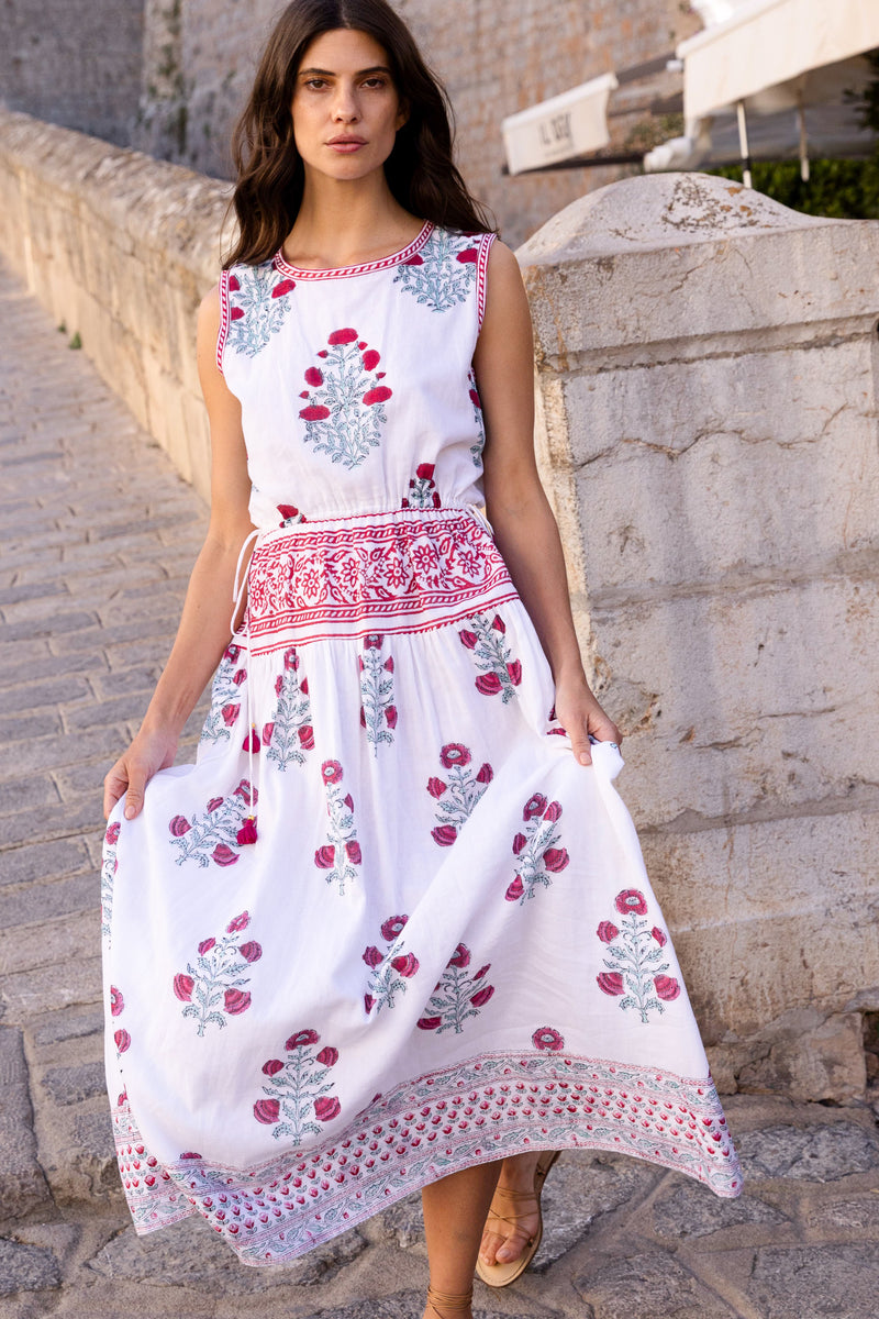 Sleeveless Piped Maxi- Napa Red