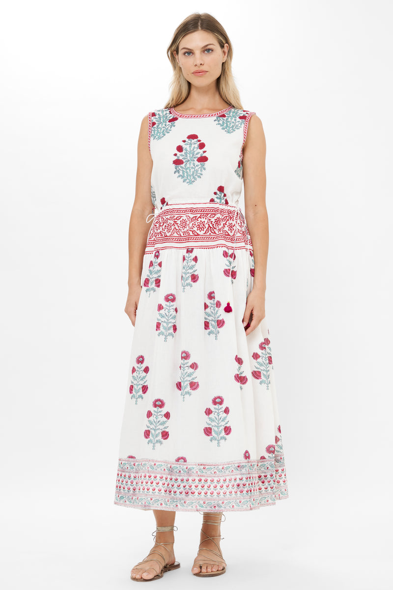 Sleeveless Piped Maxi- Napa Red