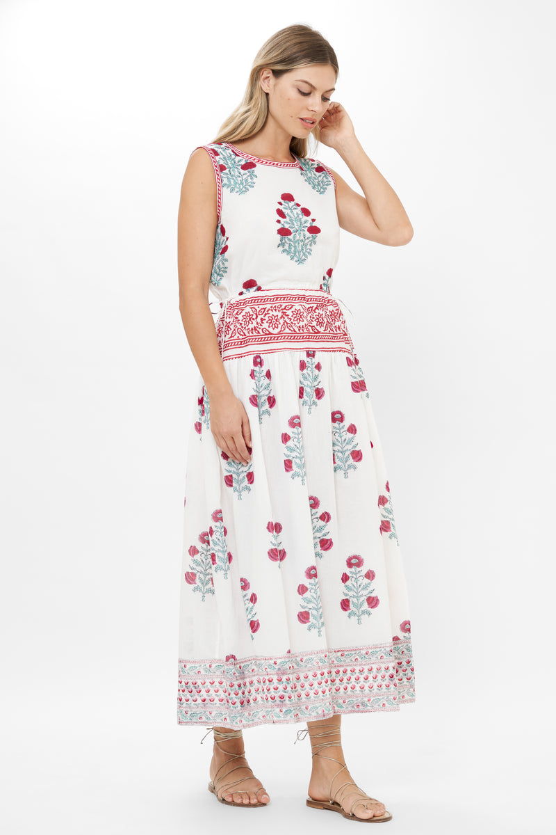 Sleeveless Piped Maxi- Napa Red
