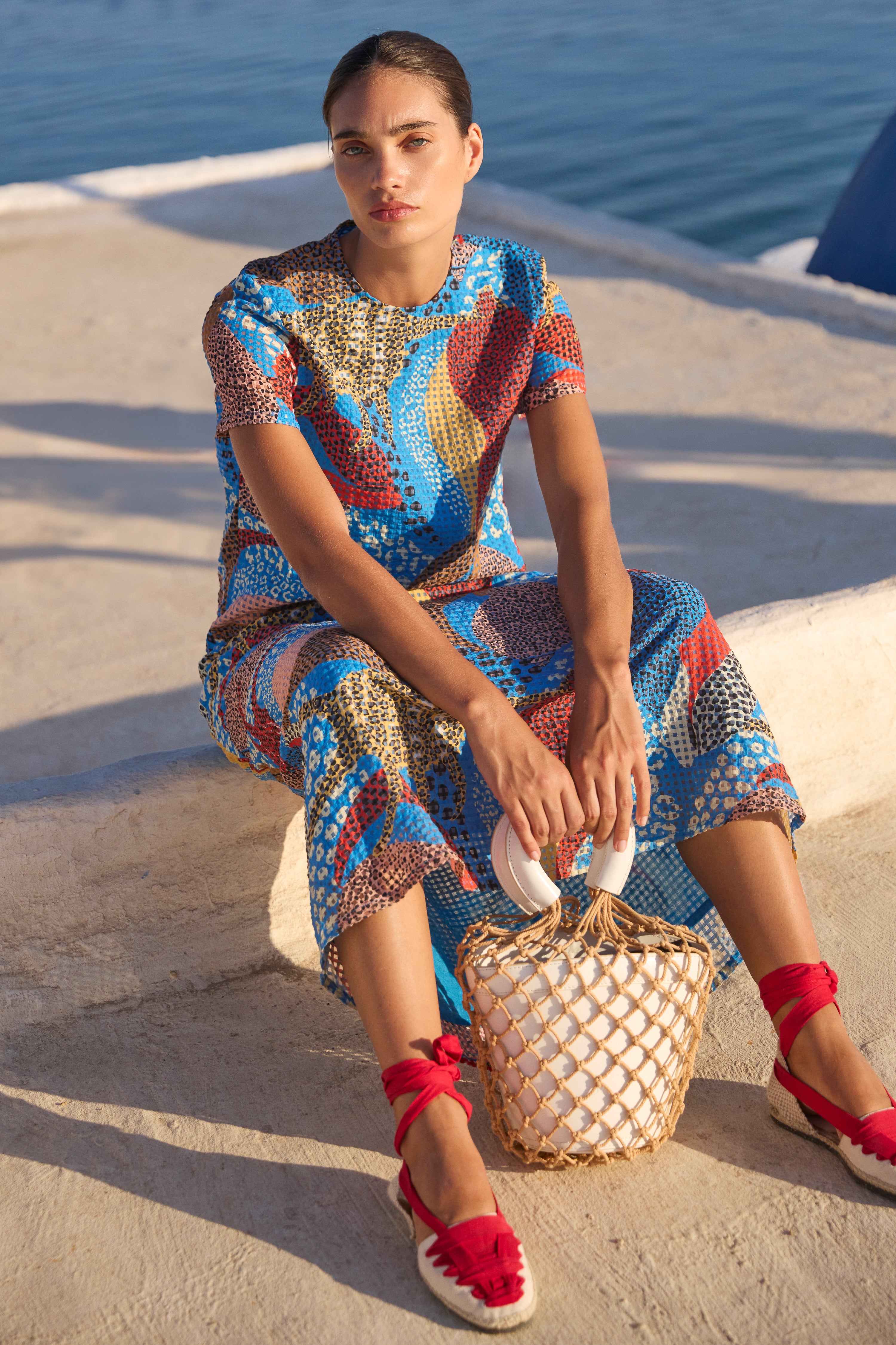 Short Sleeve Shift Maxi- Nautilus Blue