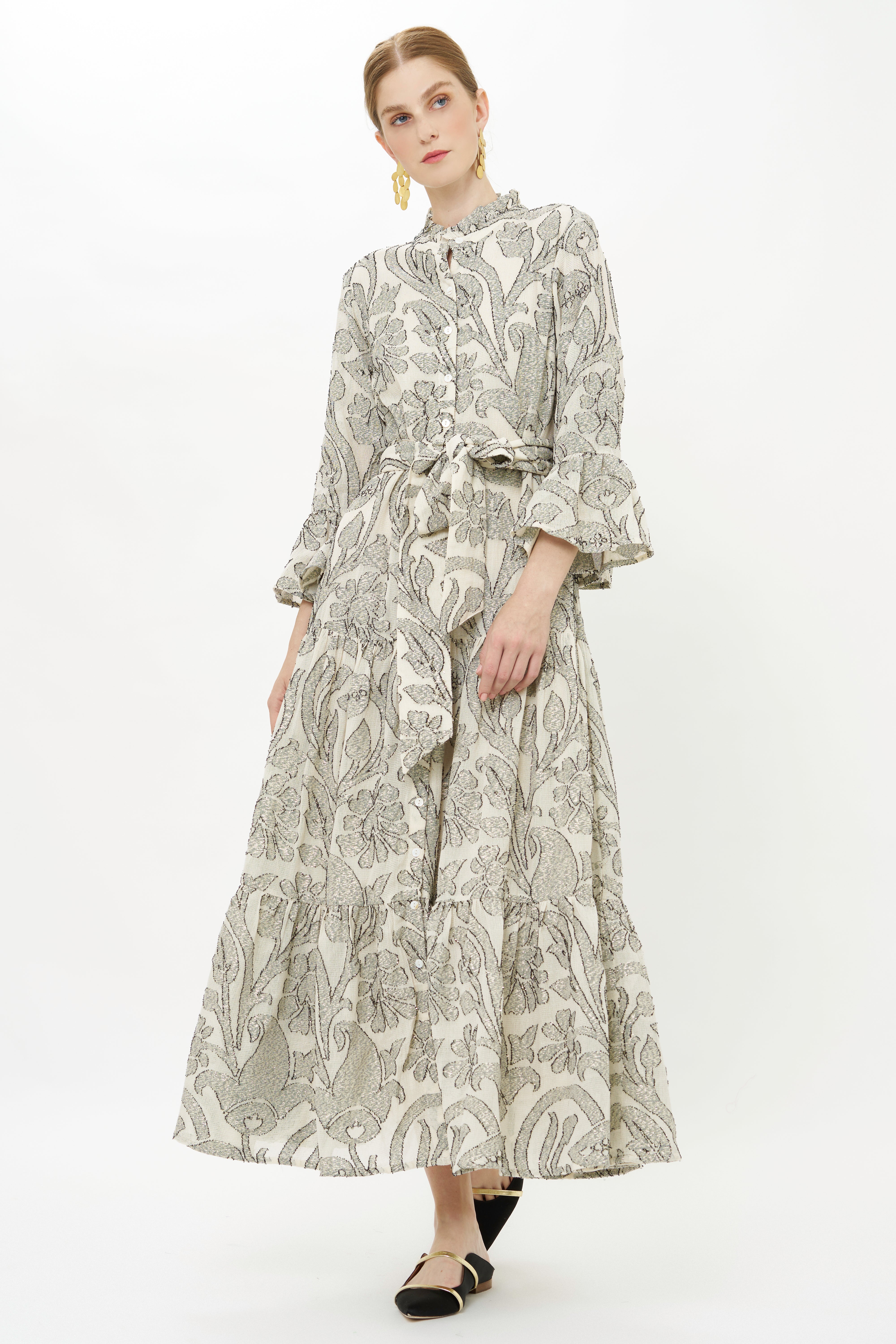 Ruffle Collar Bell Maxi- Herod Cream