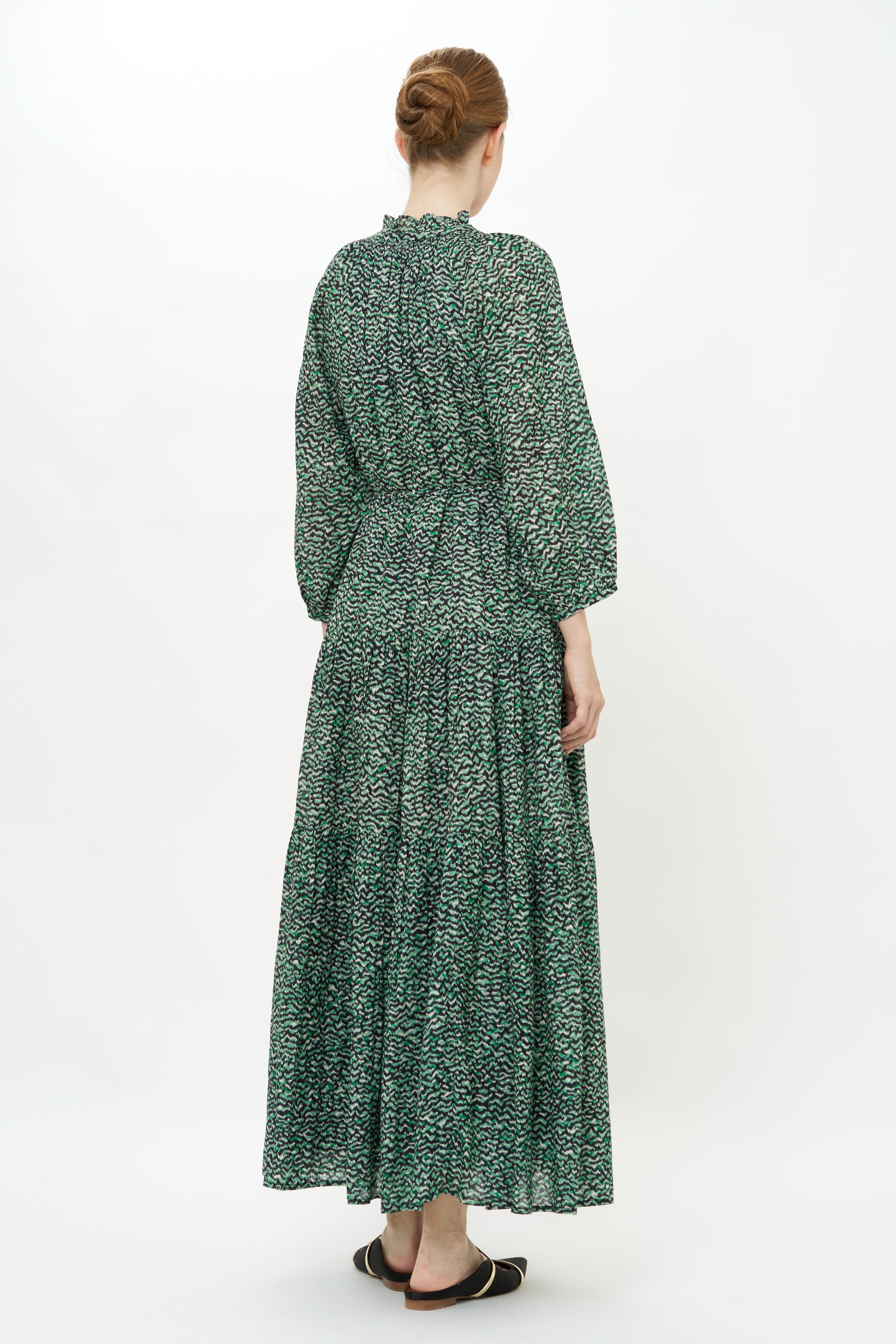 Cuff Sleeve Tie Waist Maxi- Jag Green