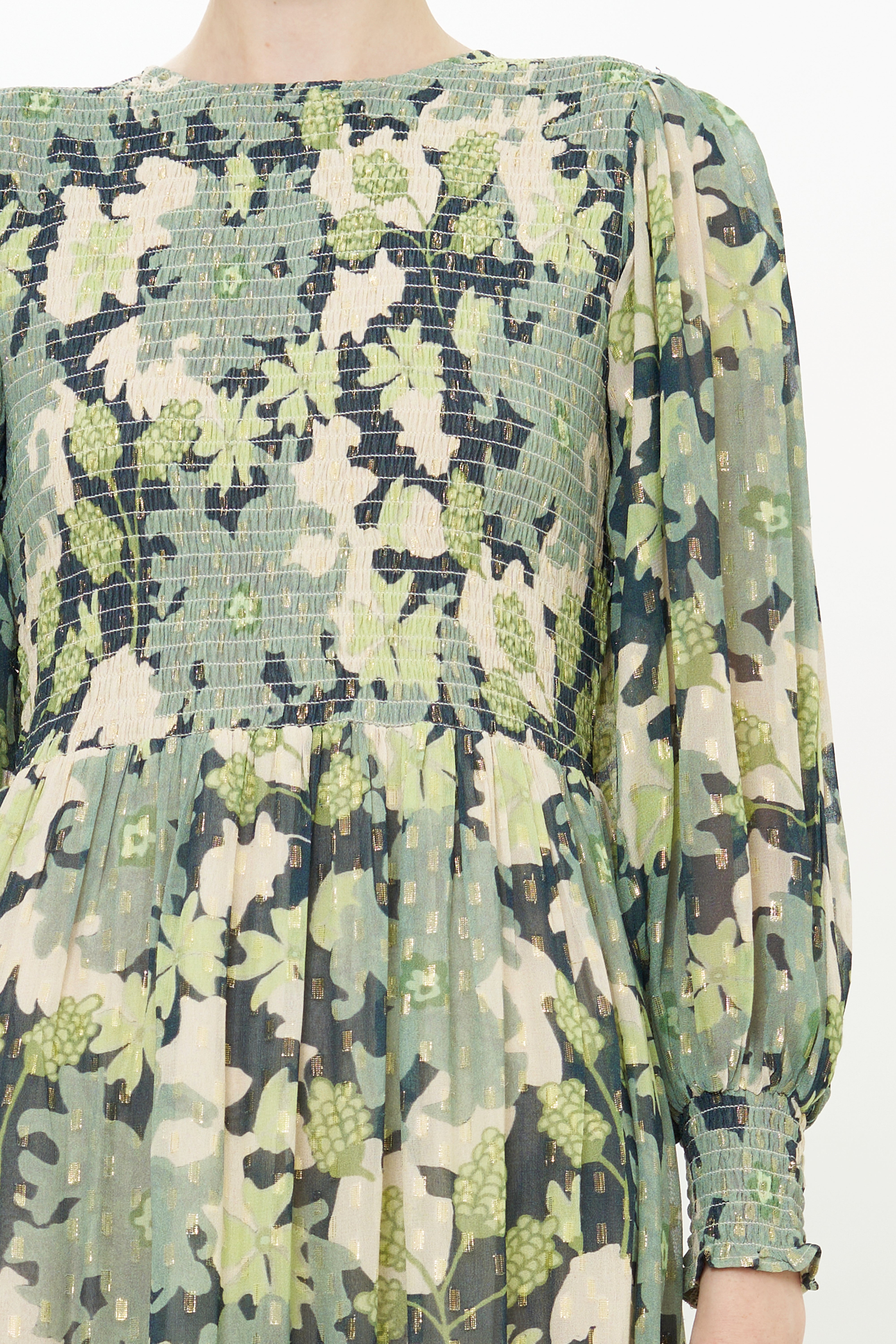 Smocked Top Maxi- Suzani Charcoal